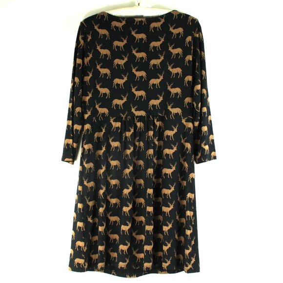 Boden Oh Deer Black Tan Deer Print Scoop Neckline Jersey Knit Dress US 10R - Picture 3 of 5